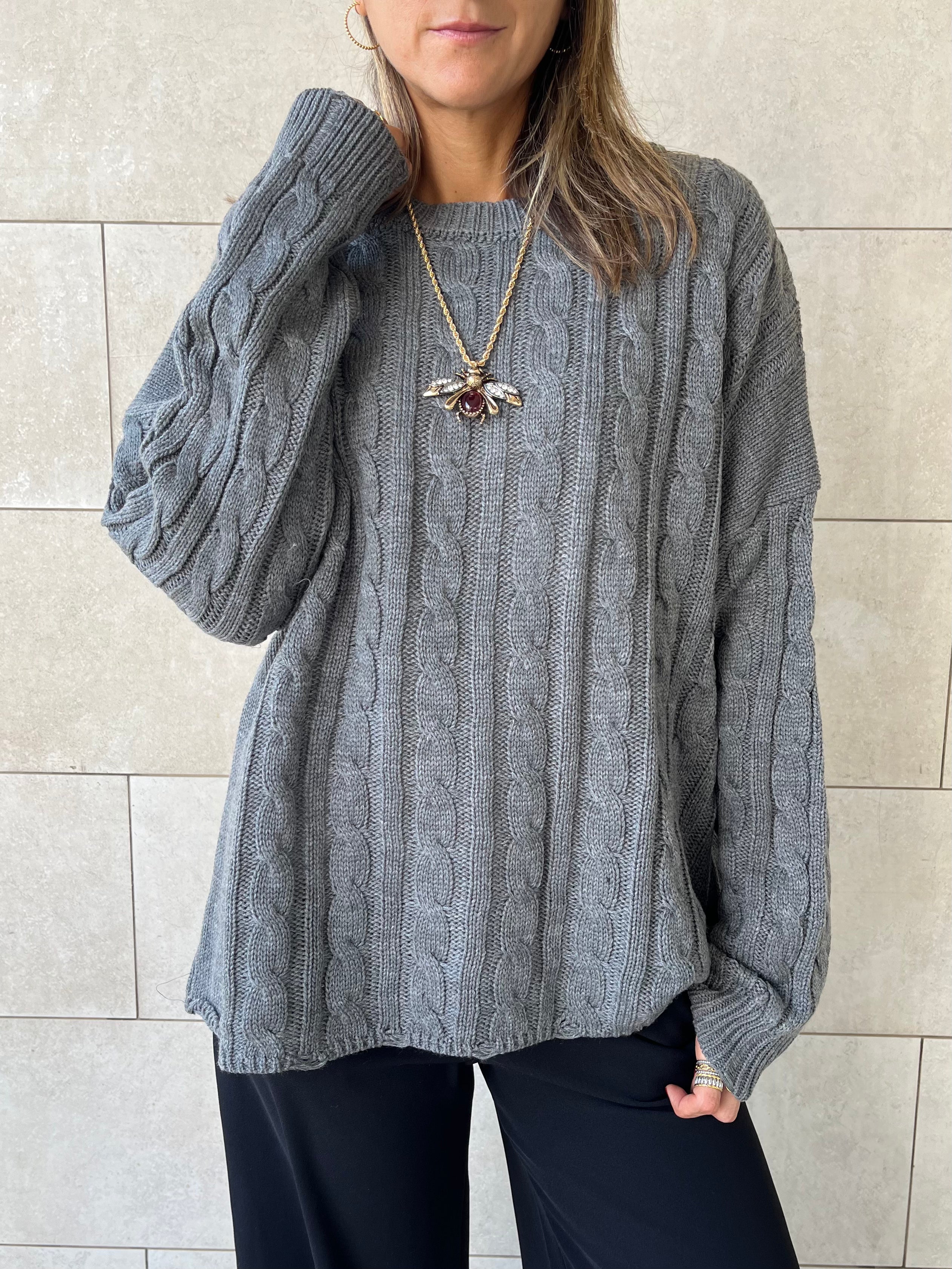 Grey Cableknit Pullover