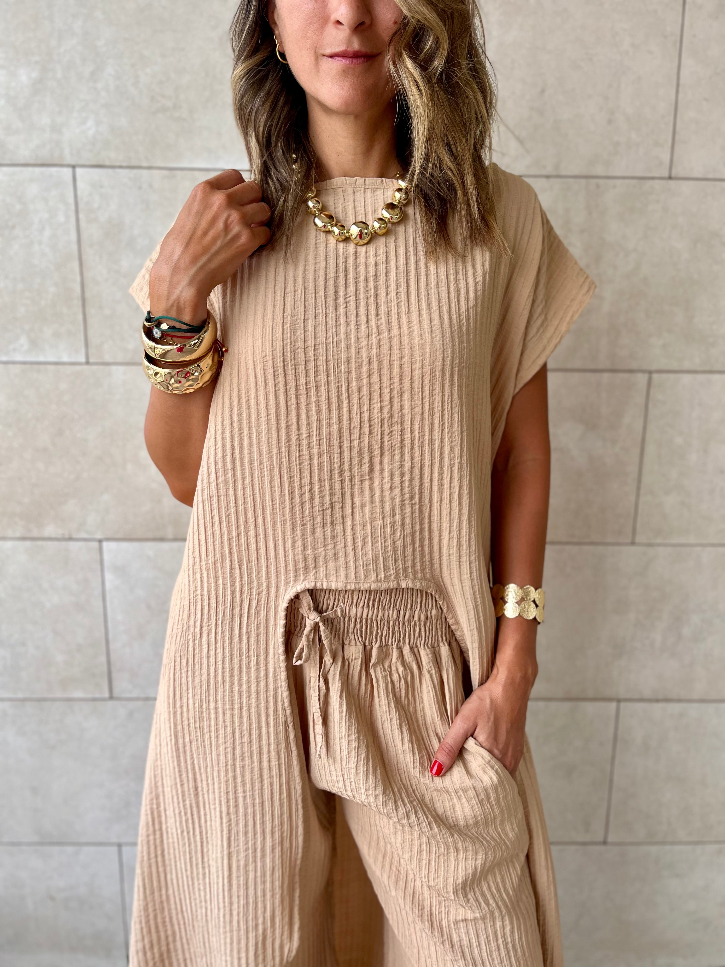 Beige High Low Breeze Top
