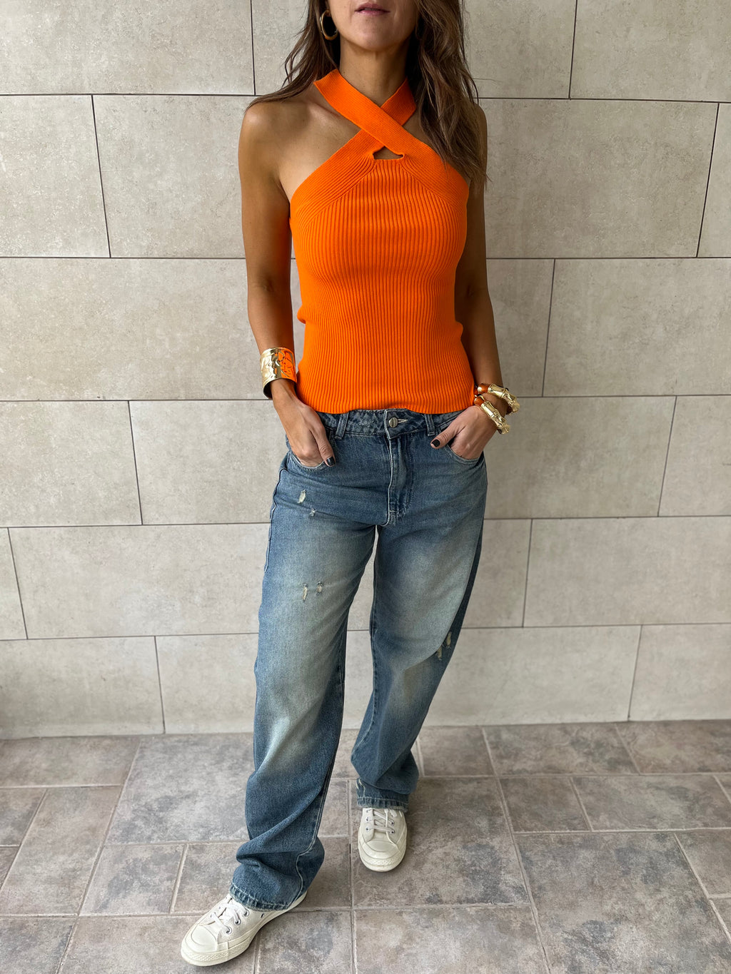 Orange Criss Cross Tank Top