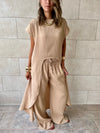 Beige Elastic Rope Crinkle Pants