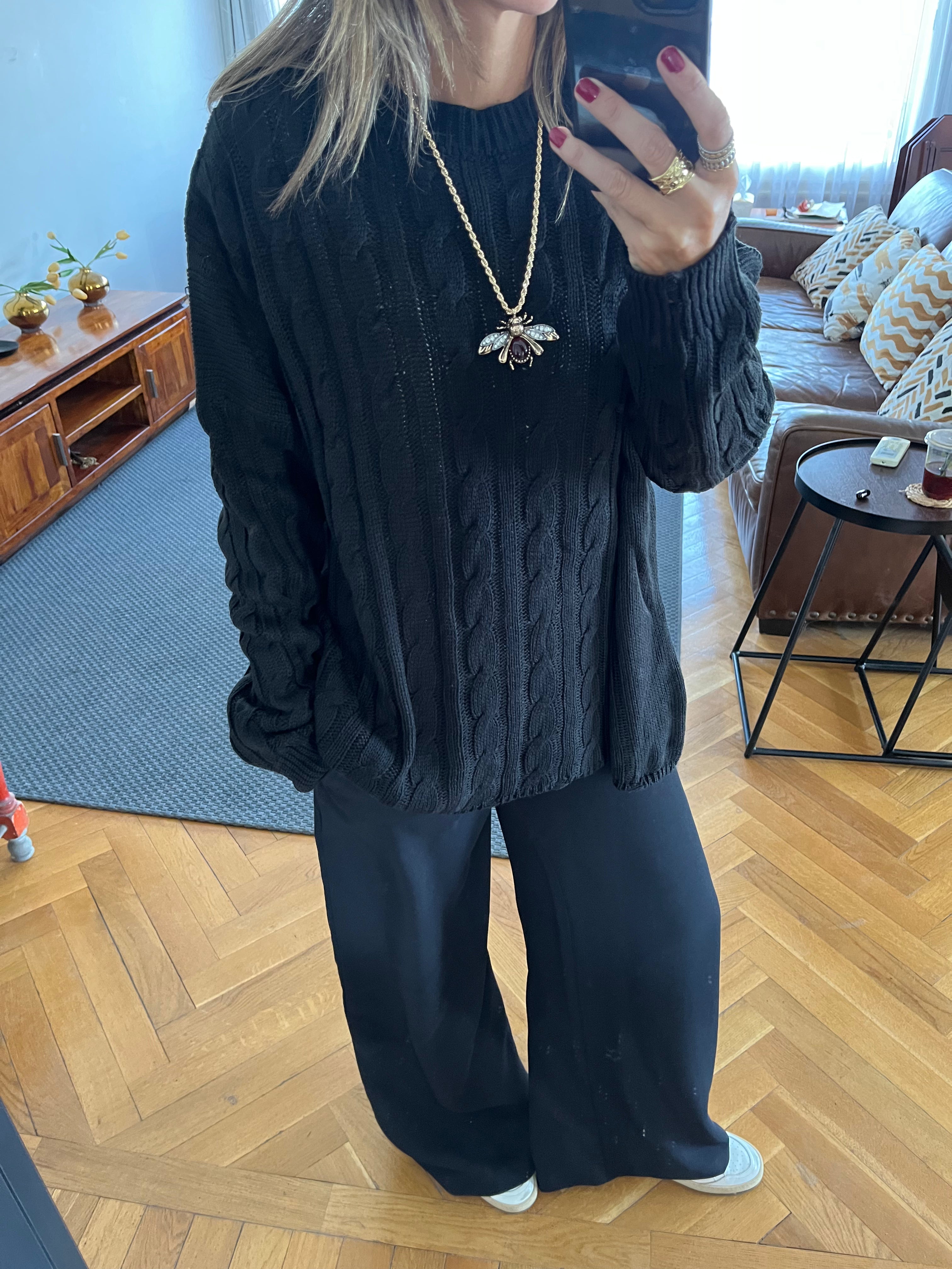 Black Cableknit Pullover