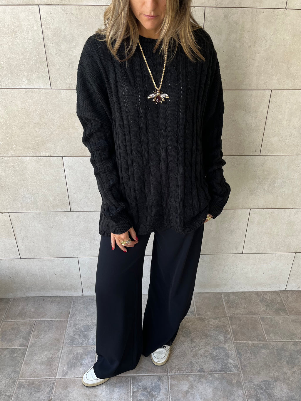 Black Cableknit Pullover