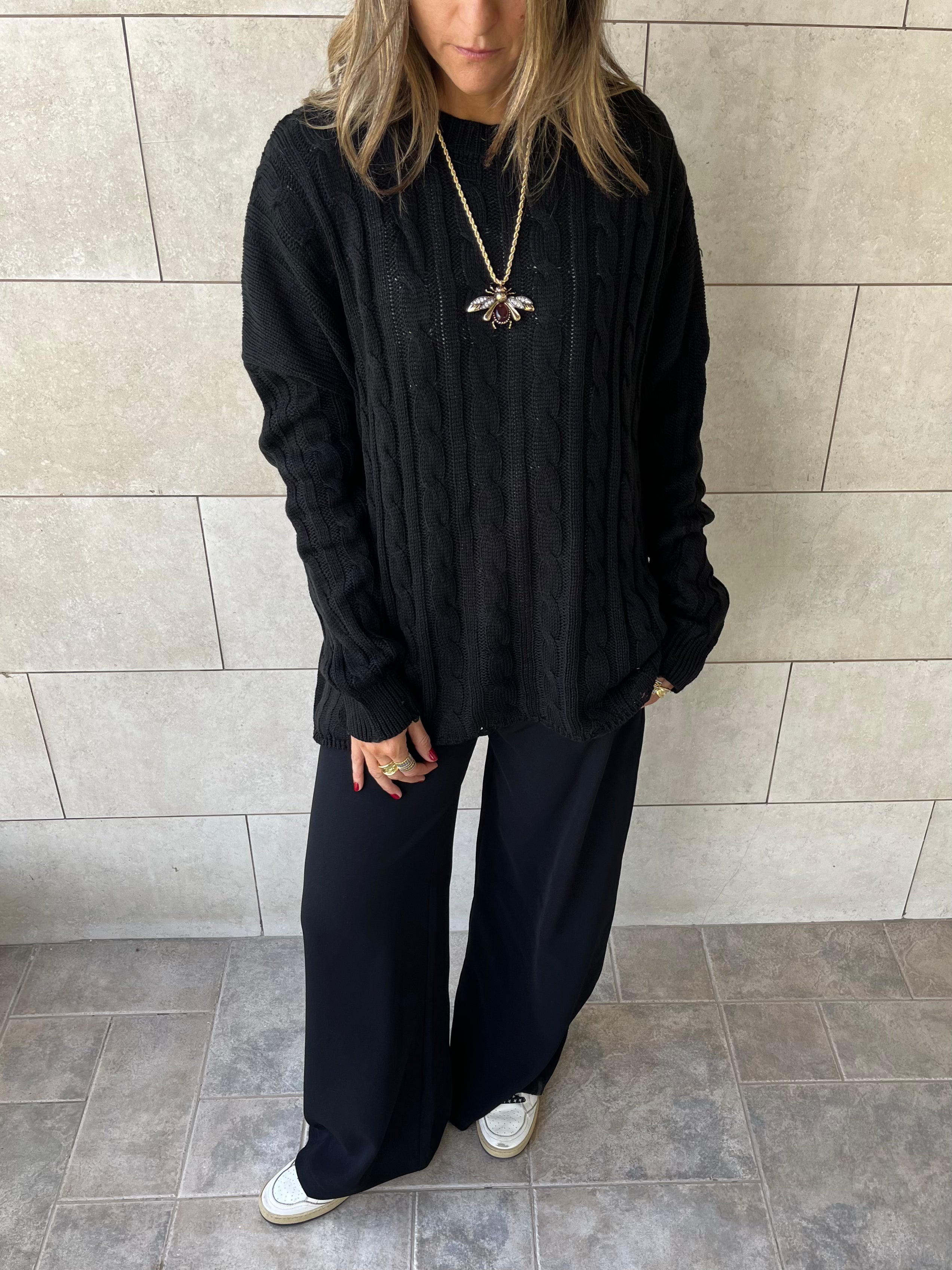 Black Cableknit Pullover