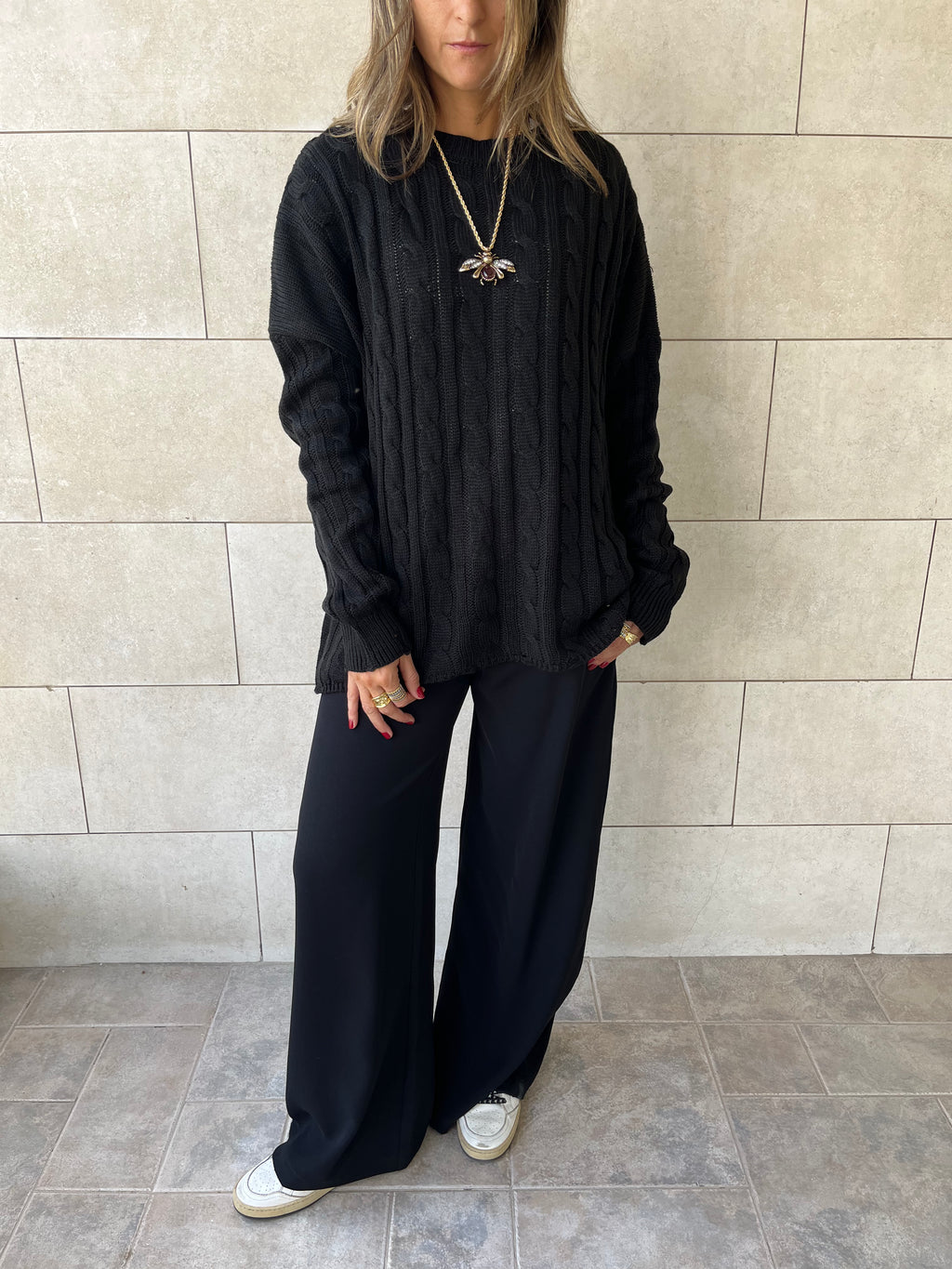 Black Cableknit Pullover