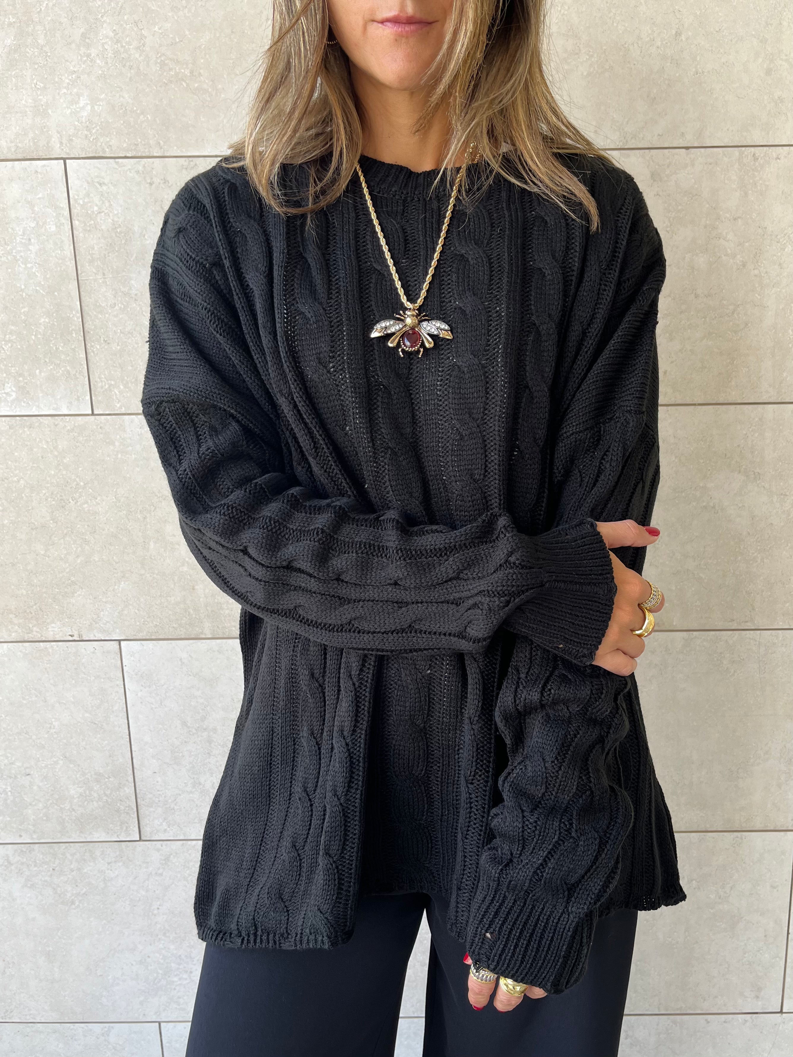 Black Cableknit Pullover