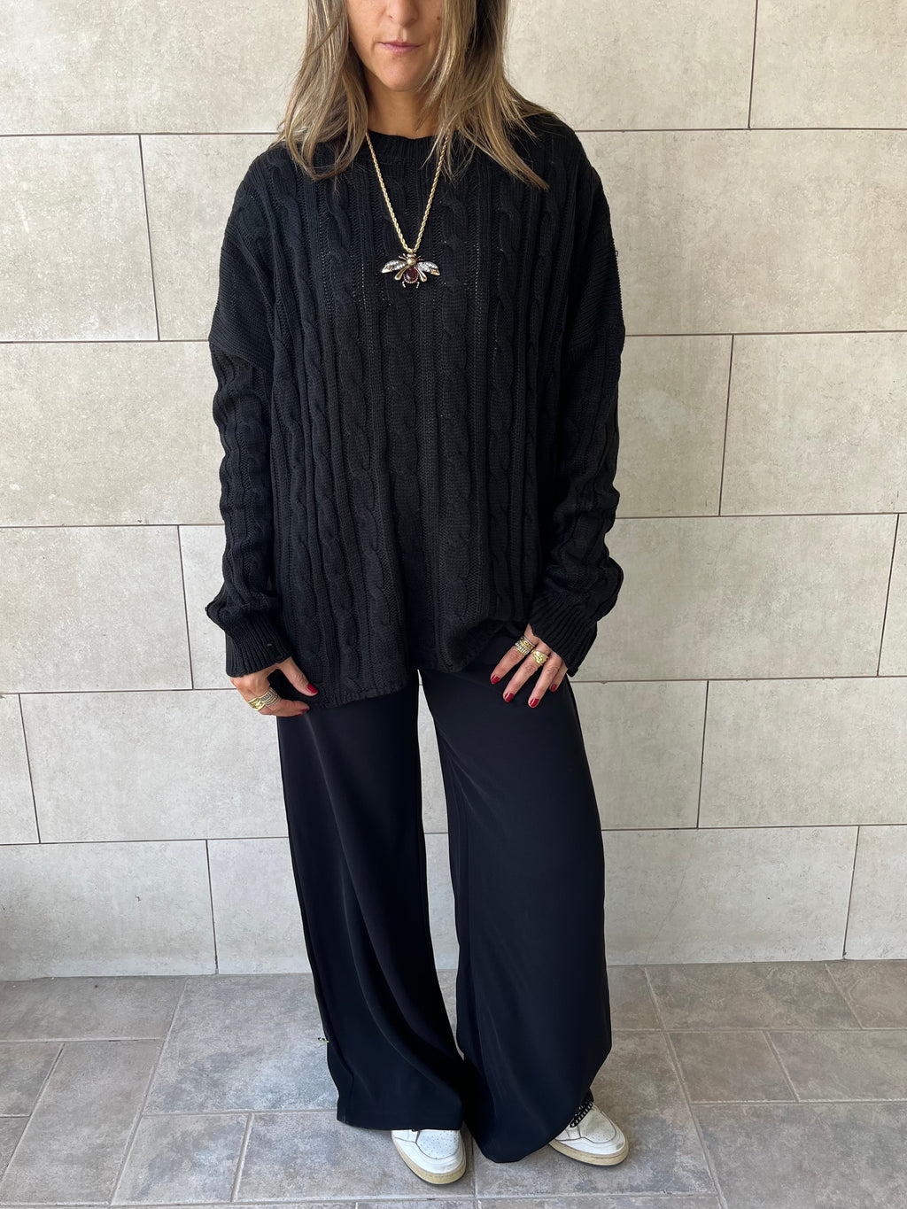 Black Cableknit Pullover