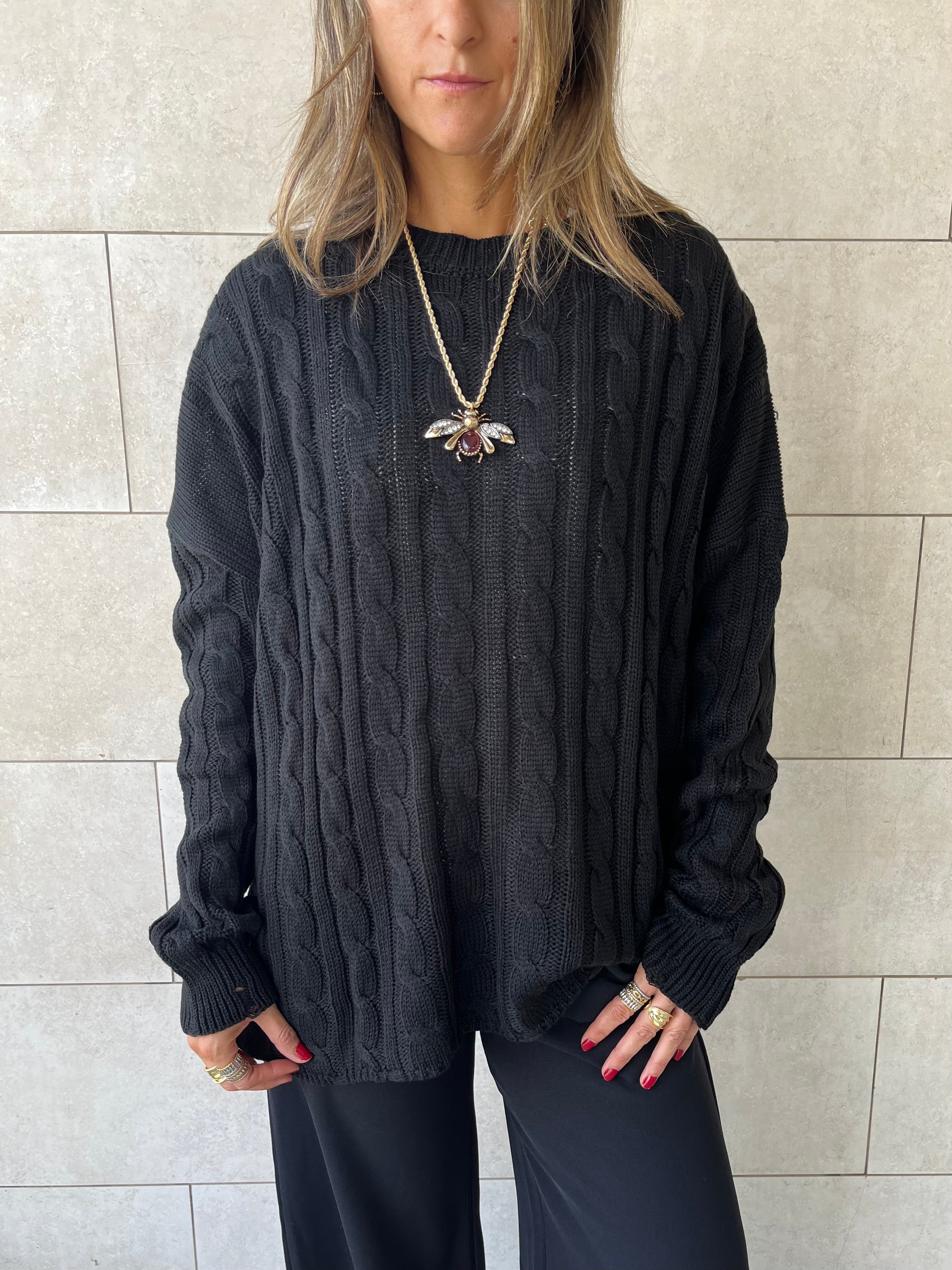 Black Cableknit Pullover