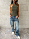 Olive Criss Cross Tank Top