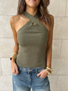 Olive Criss Cross Tank Top