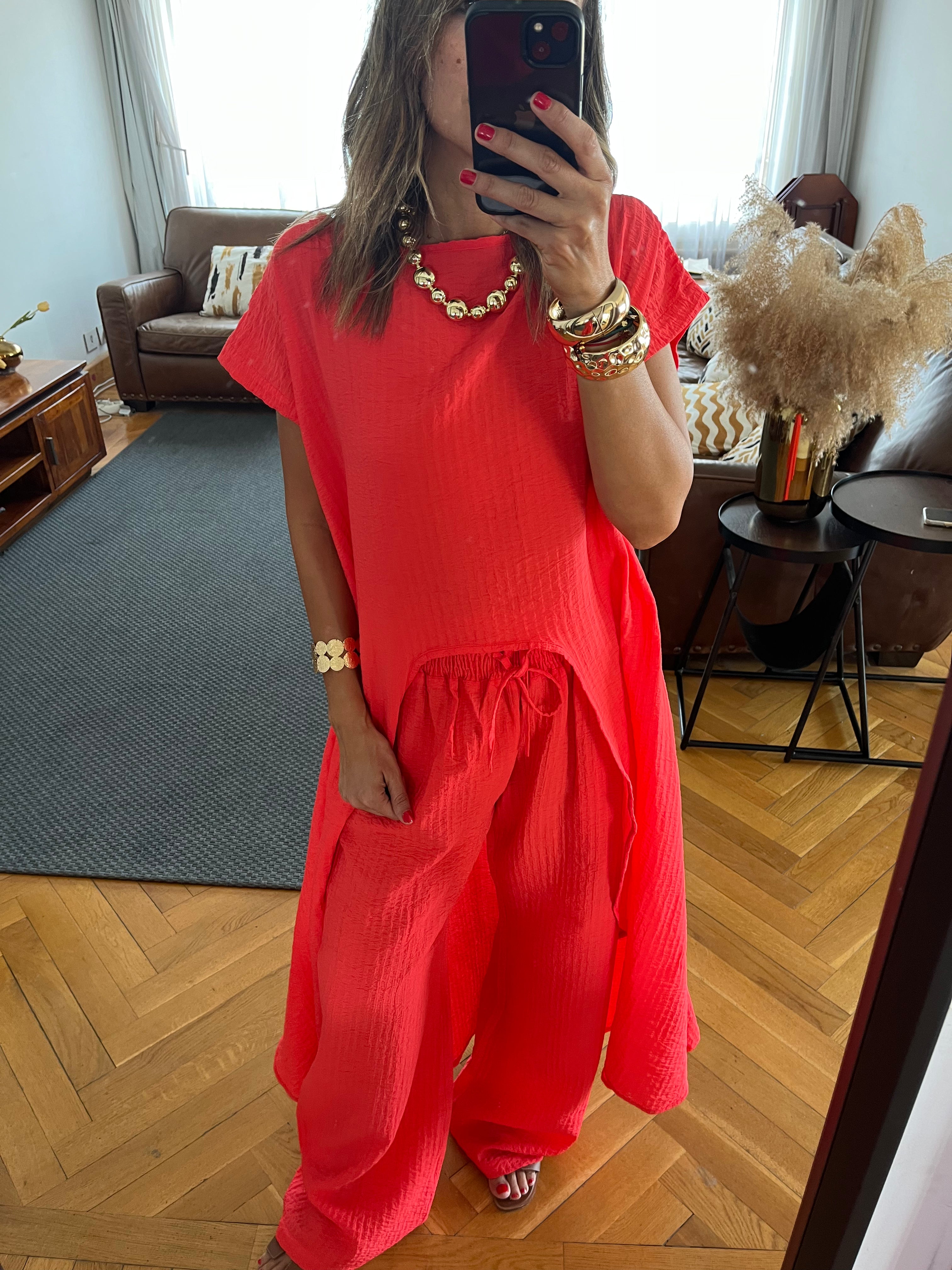 Watermelon Elastic Rope Crinkle Pants