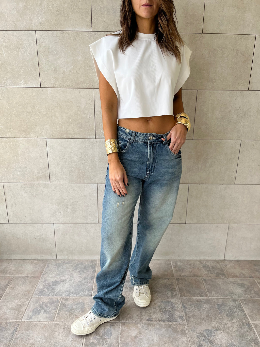 Distressed Cargo Waist Jeans