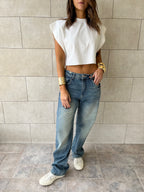 Distressed Cargo Waist Jeans