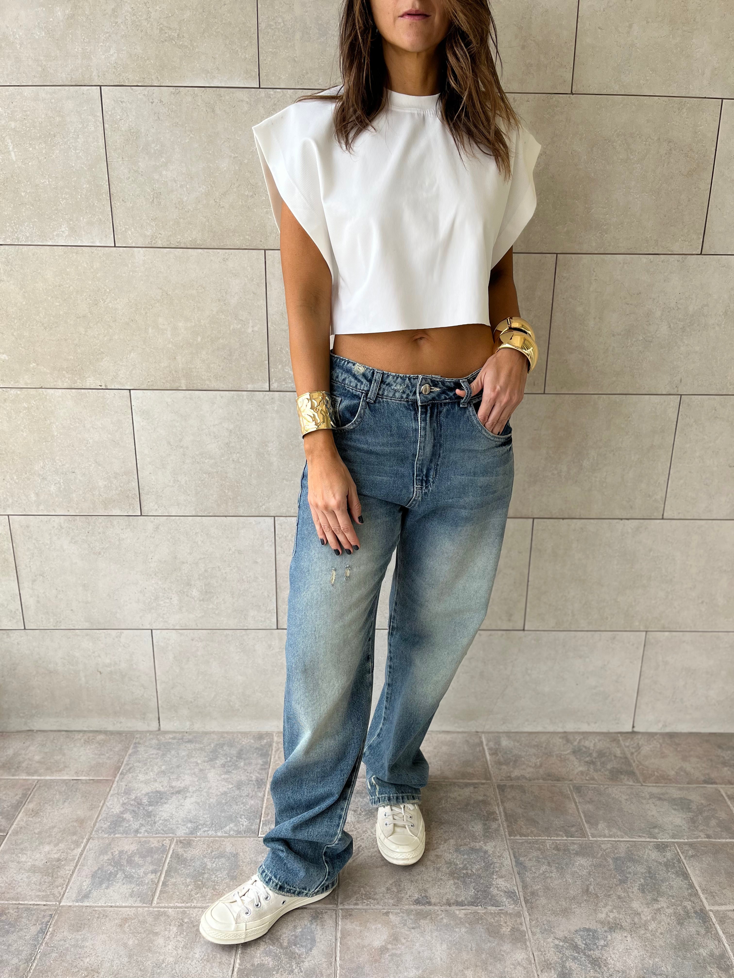 Distressed Cargo Waist Jeans