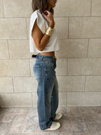 Distressed Cargo Waist Jeans
