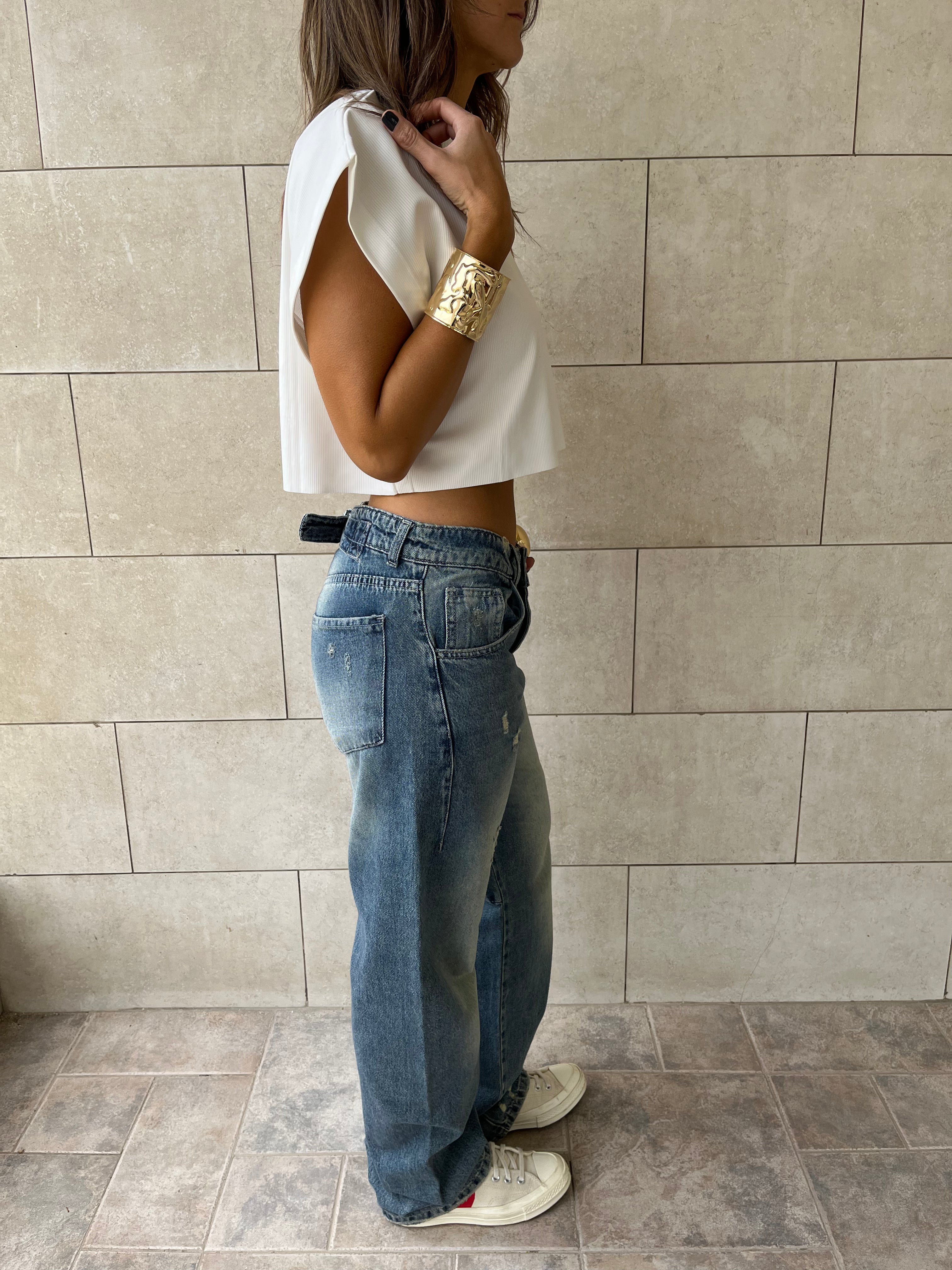 Distressed Cargo Waist Jeans