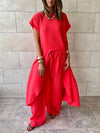 Watermelon Elastic Rope Crinkle Pants