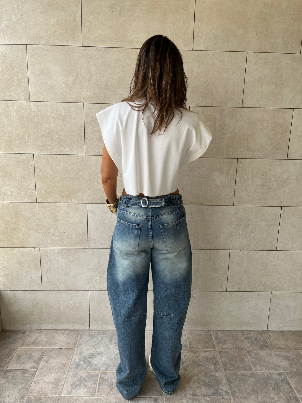 Distressed Cargo Waist Jeans