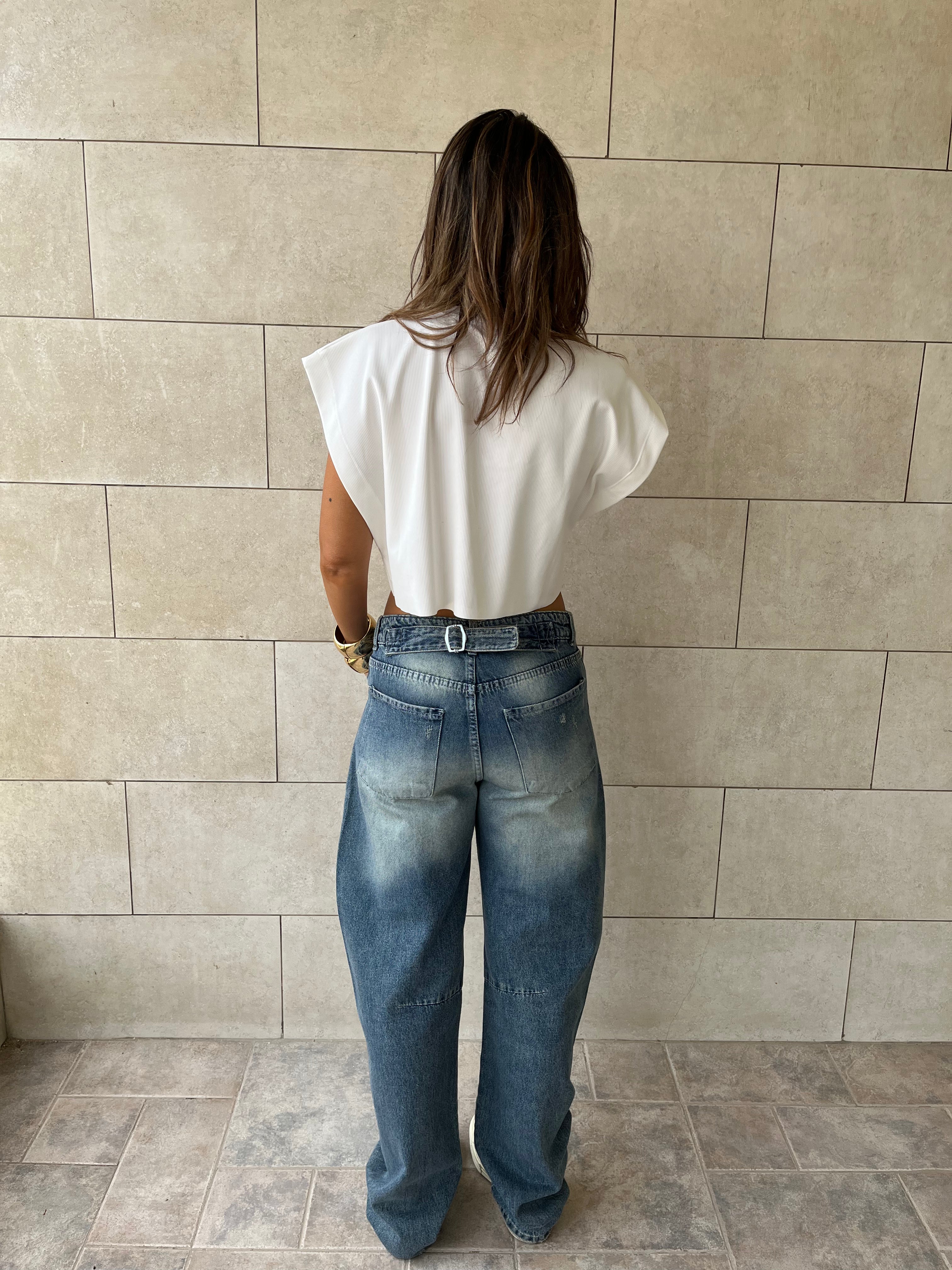 Distressed Cargo Waist Jeans