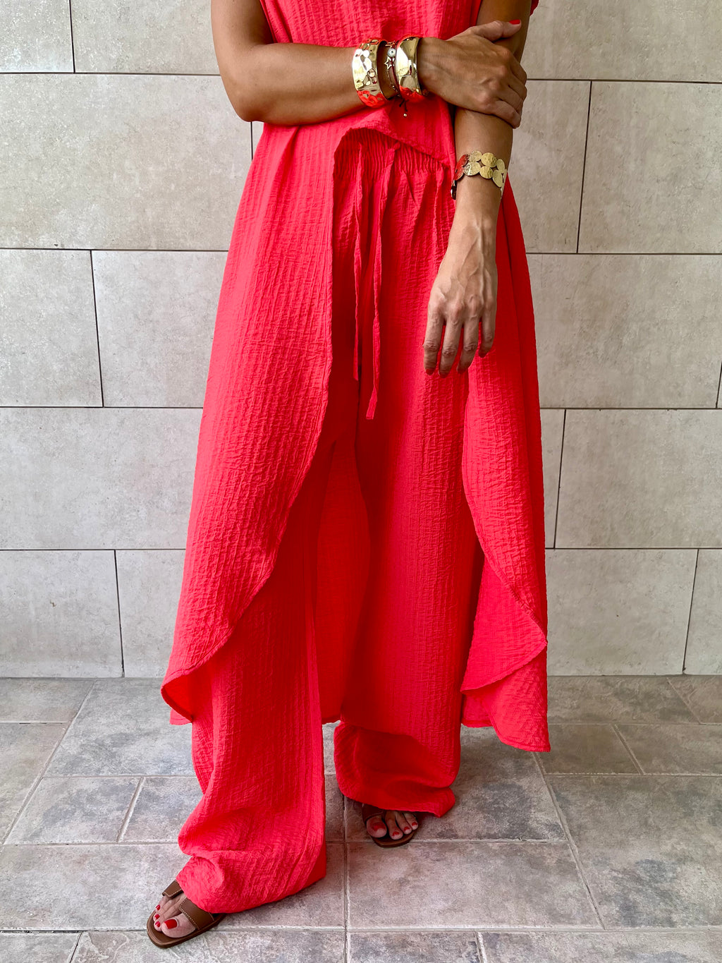 Watermelon Elastic Rope Crinkle Pants