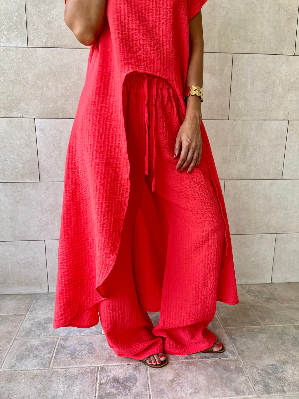 Watermelon Elastic Rope Crinkle Pants