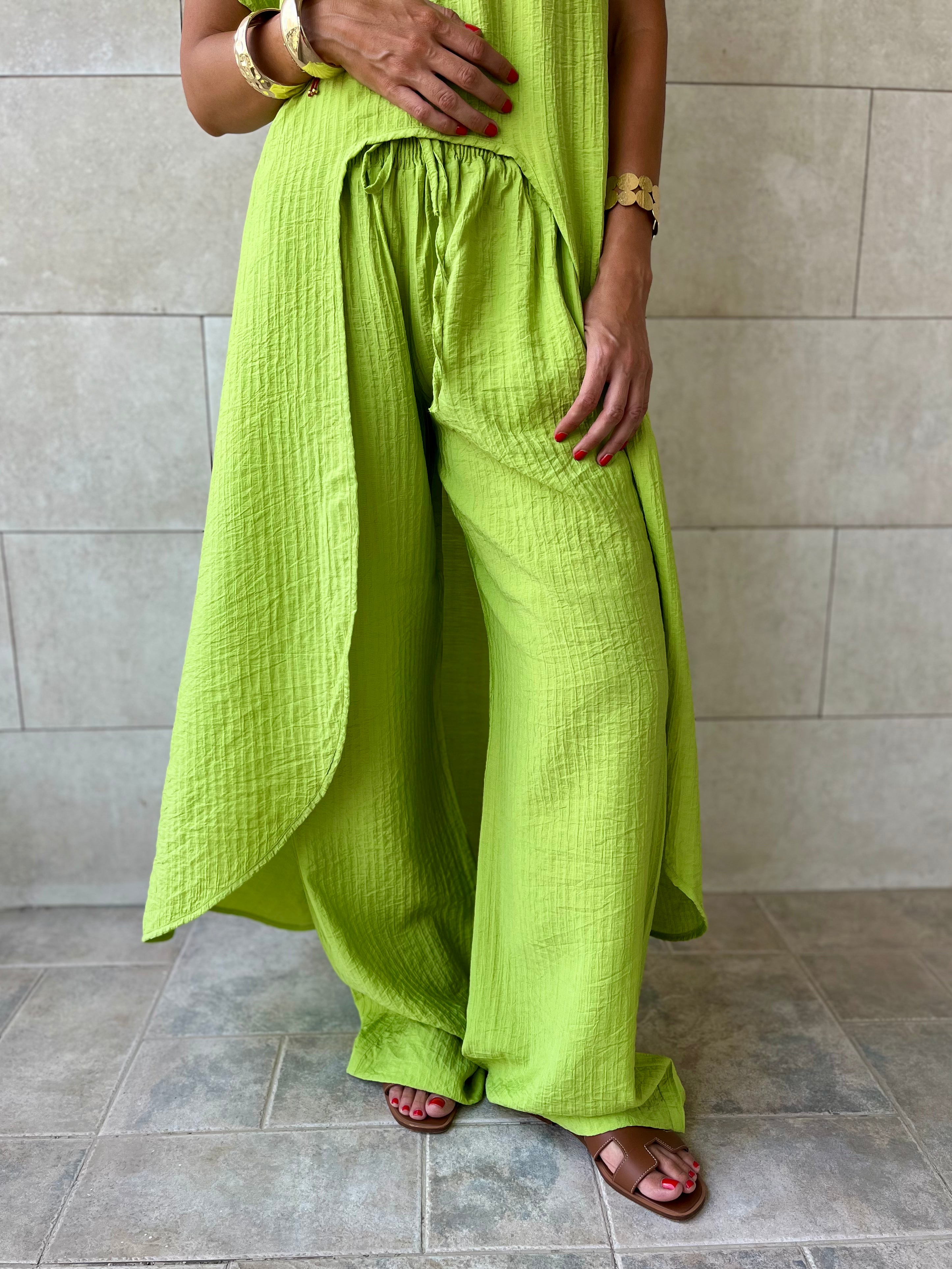 Lime Elastic Rope Crinkle Pants