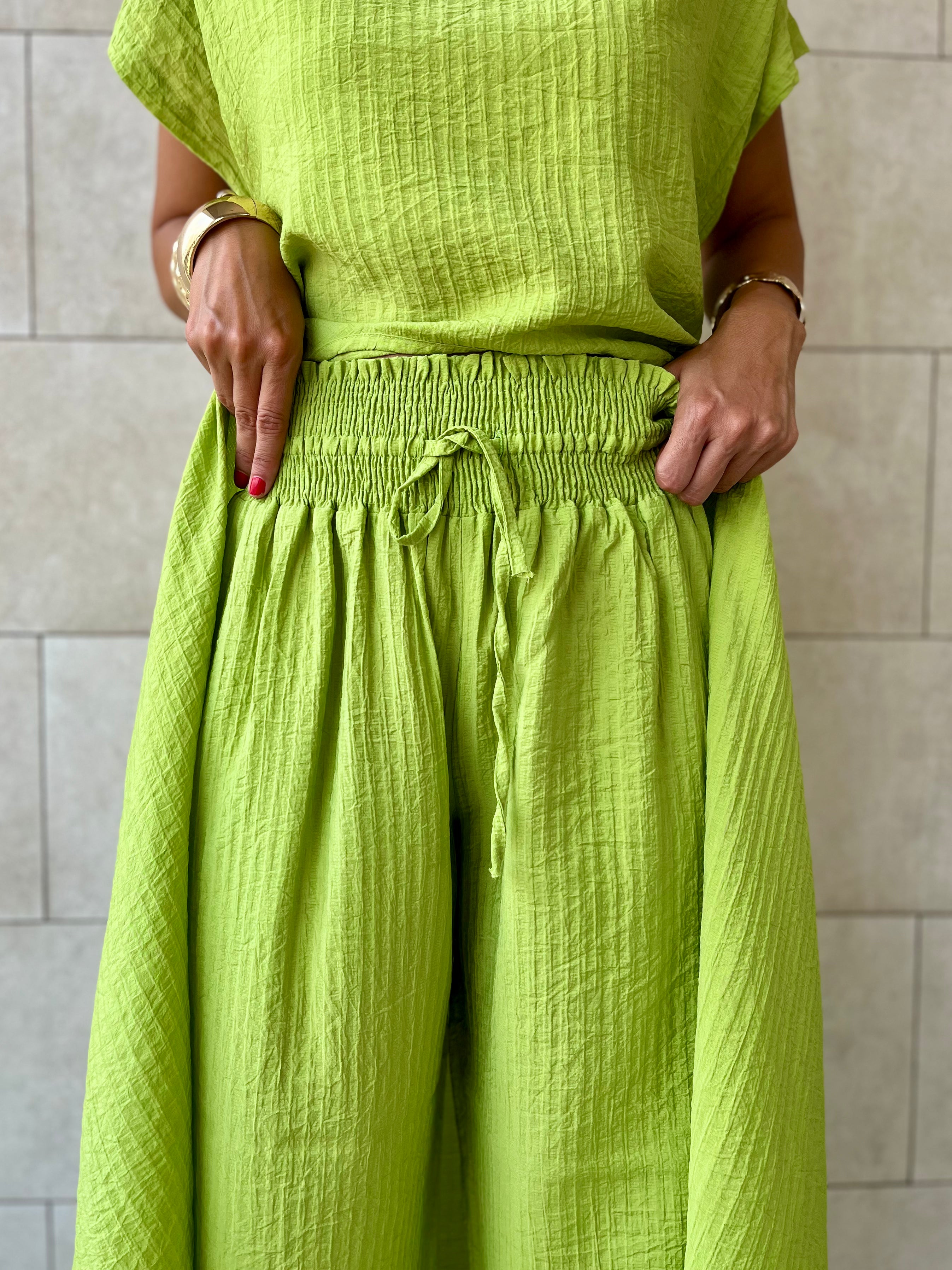 Lime Elastic Rope Crinkle Pants