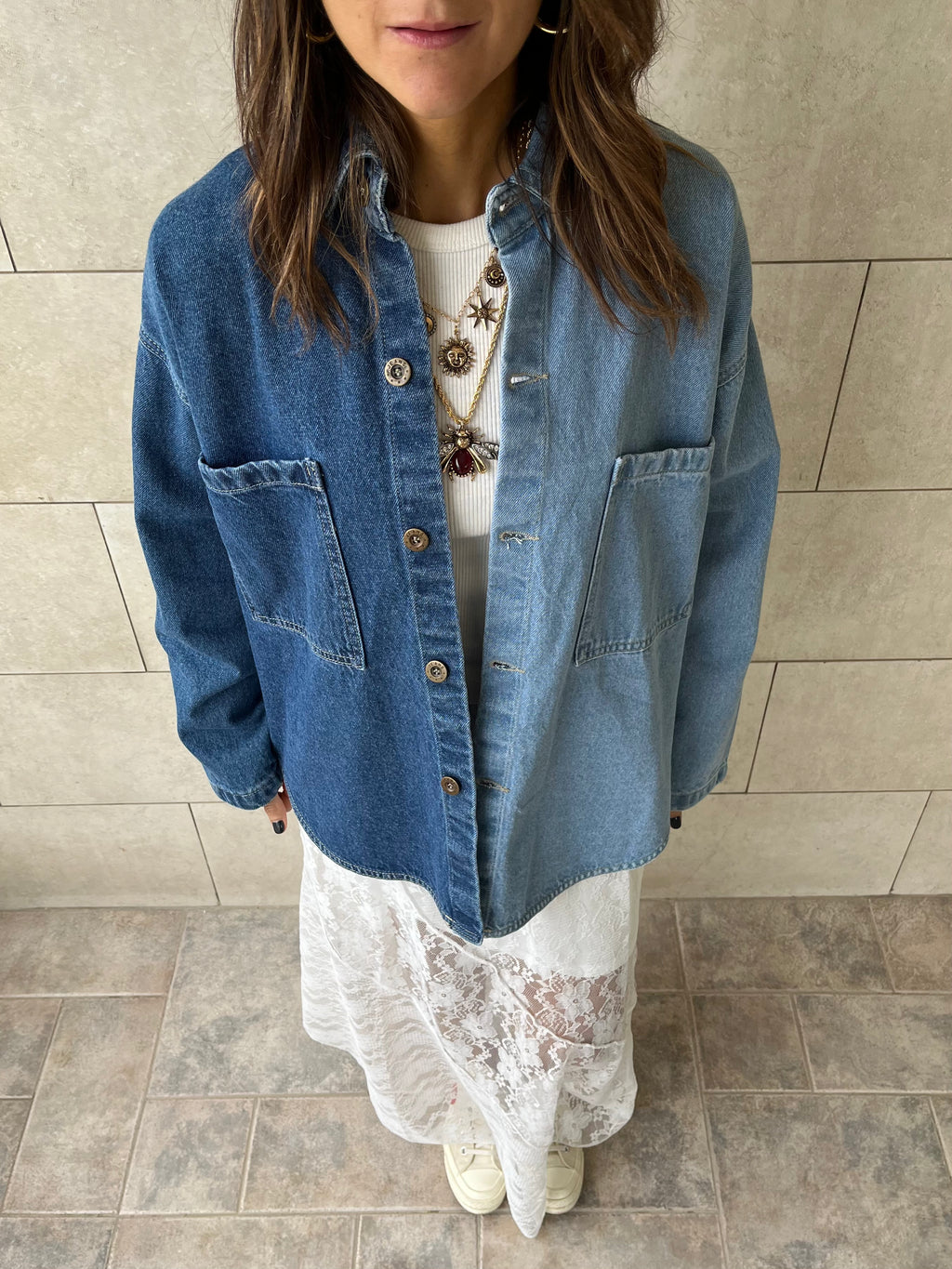 Blue Two Tone Denim Layer Shirt