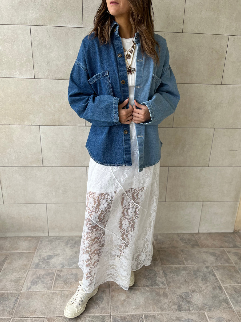 PREORDER Blue Two Tone Denim Layer Shirt