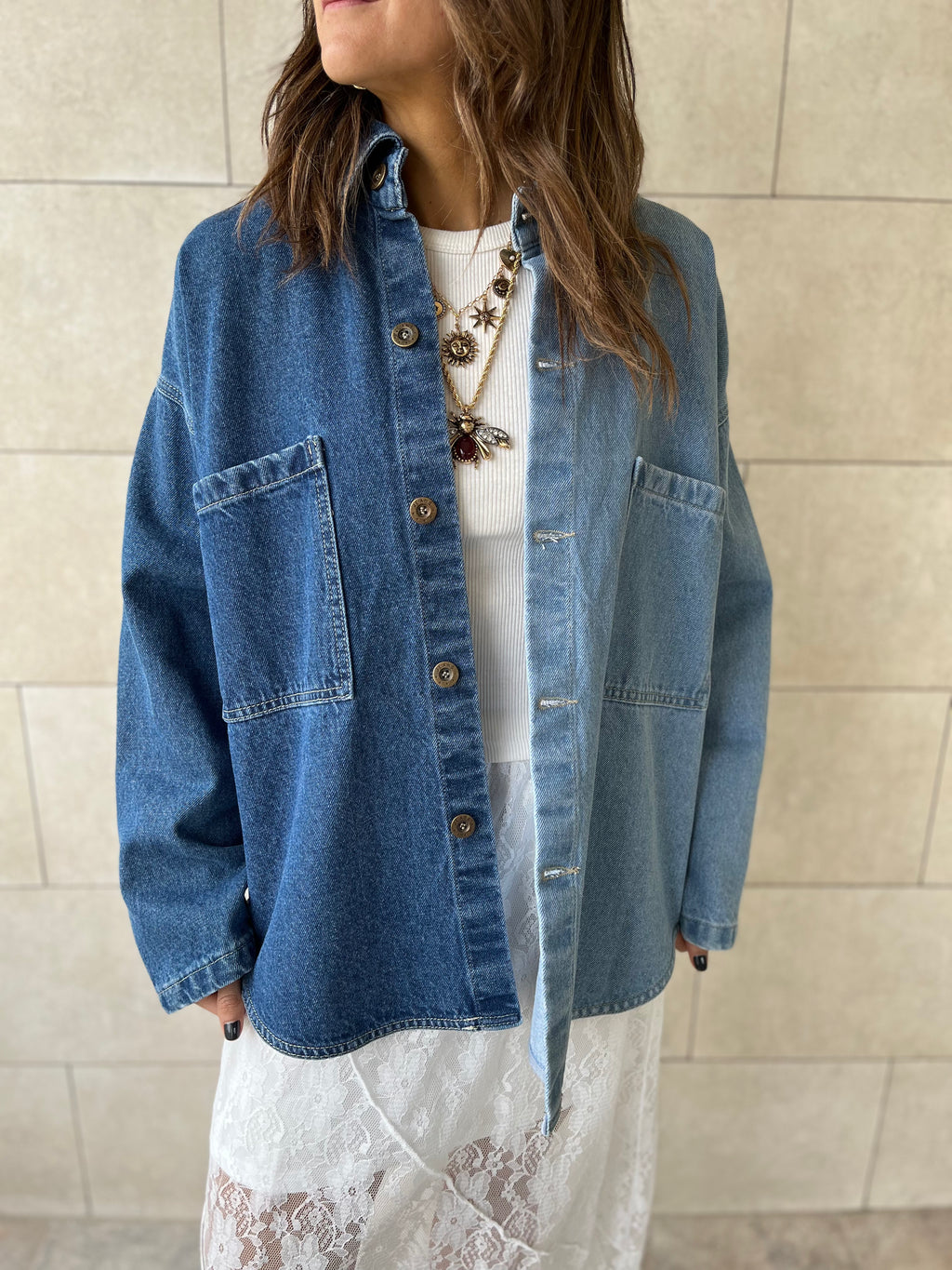 Blue Two Tone Denim Layer Shirt