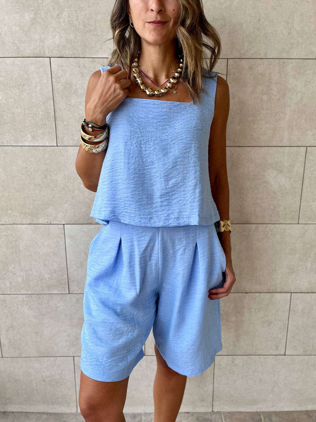 Baby Blue Morning Boy Shorts Set