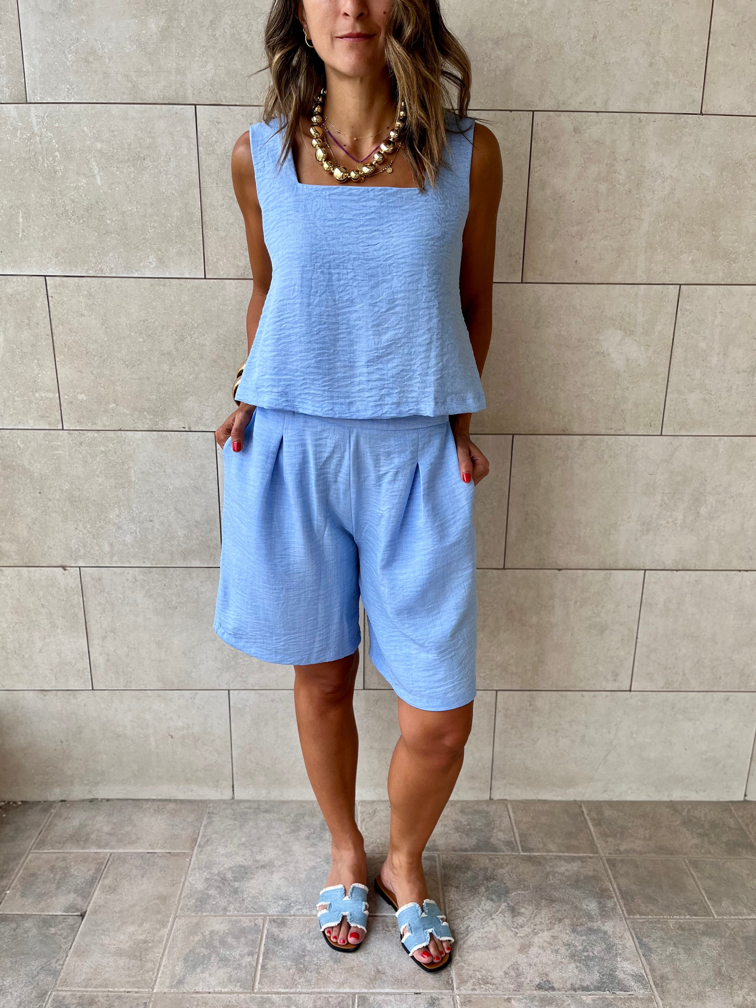 Baby Blue Morning Boy Shorts Set