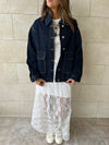 Navy Stitched Boxy Denim Jacket