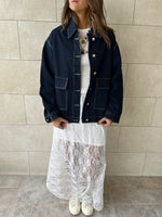 Navy Stitched Boxy Denim Jacket