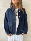 Navy Stitched Boxy Denim Jacket