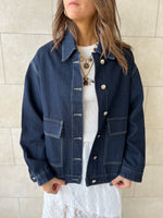 Navy Stitched Boxy Denim Jacket