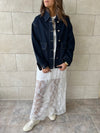 Navy Stitched Boxy Denim Jacket