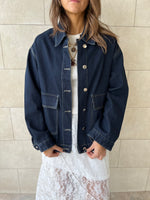 Navy Stitched Boxy Denim Jacket