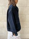 Navy Stitched Boxy Denim Jacket