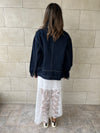 Navy Stitched Boxy Denim Jacket