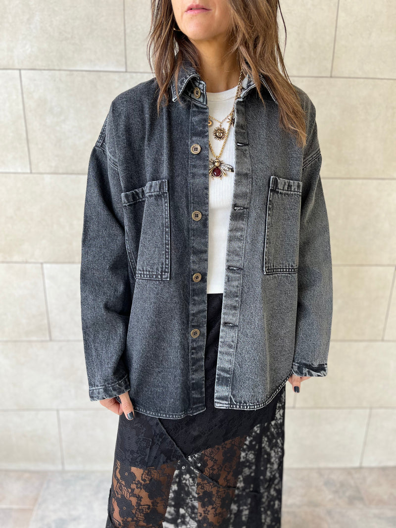 PREORDER Grey Two Tone Denim Layer Shirt
