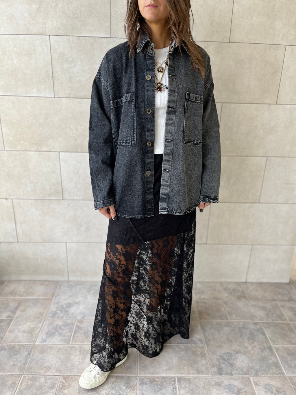 PREORDER Grey Two Tone Denim Layer Shirt