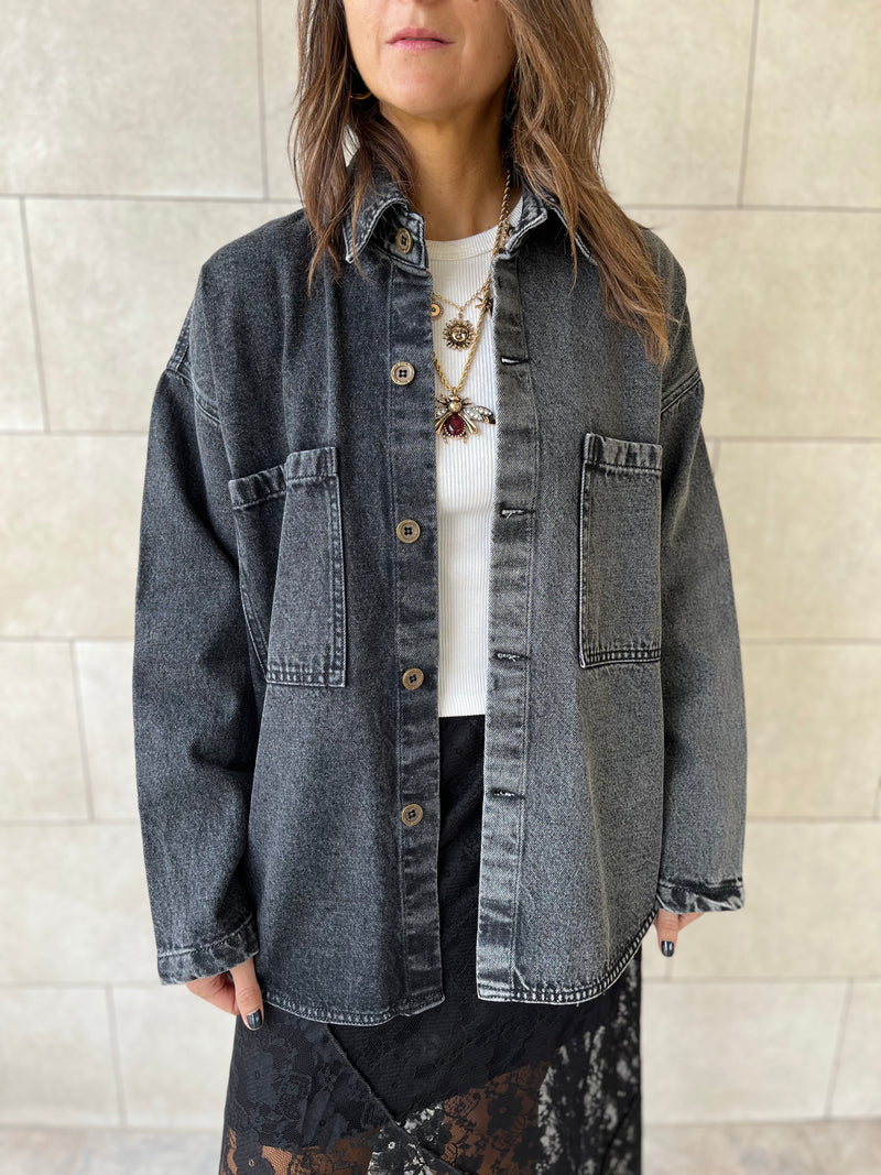 PREORDER Grey Two Tone Denim Layer Shirt