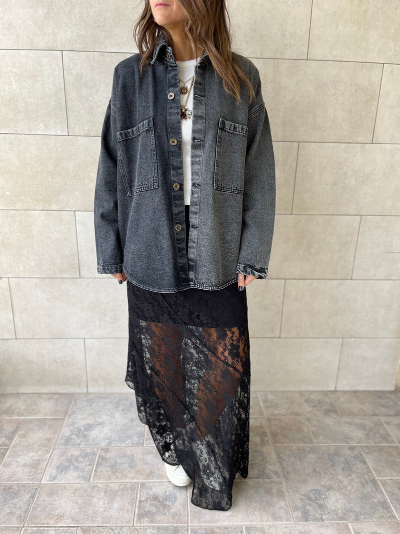 PREORDER Grey Two Tone Denim Layer Shirt