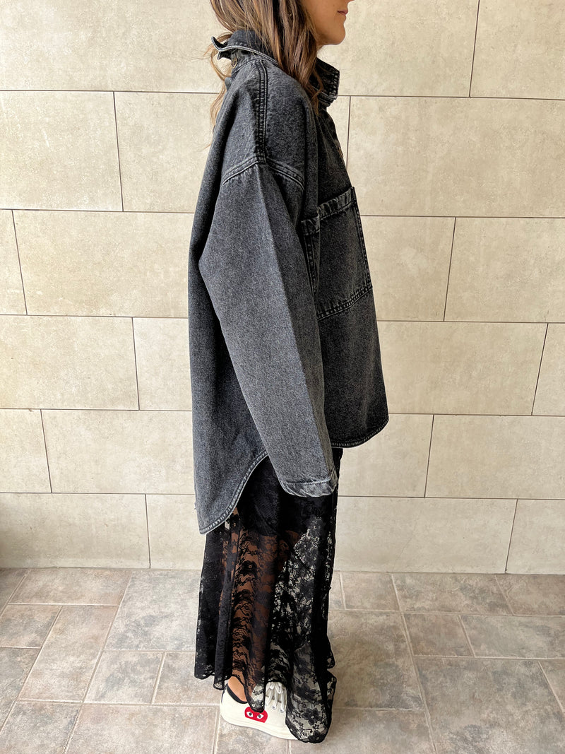 PREORDER Grey Two Tone Denim Layer Shirt