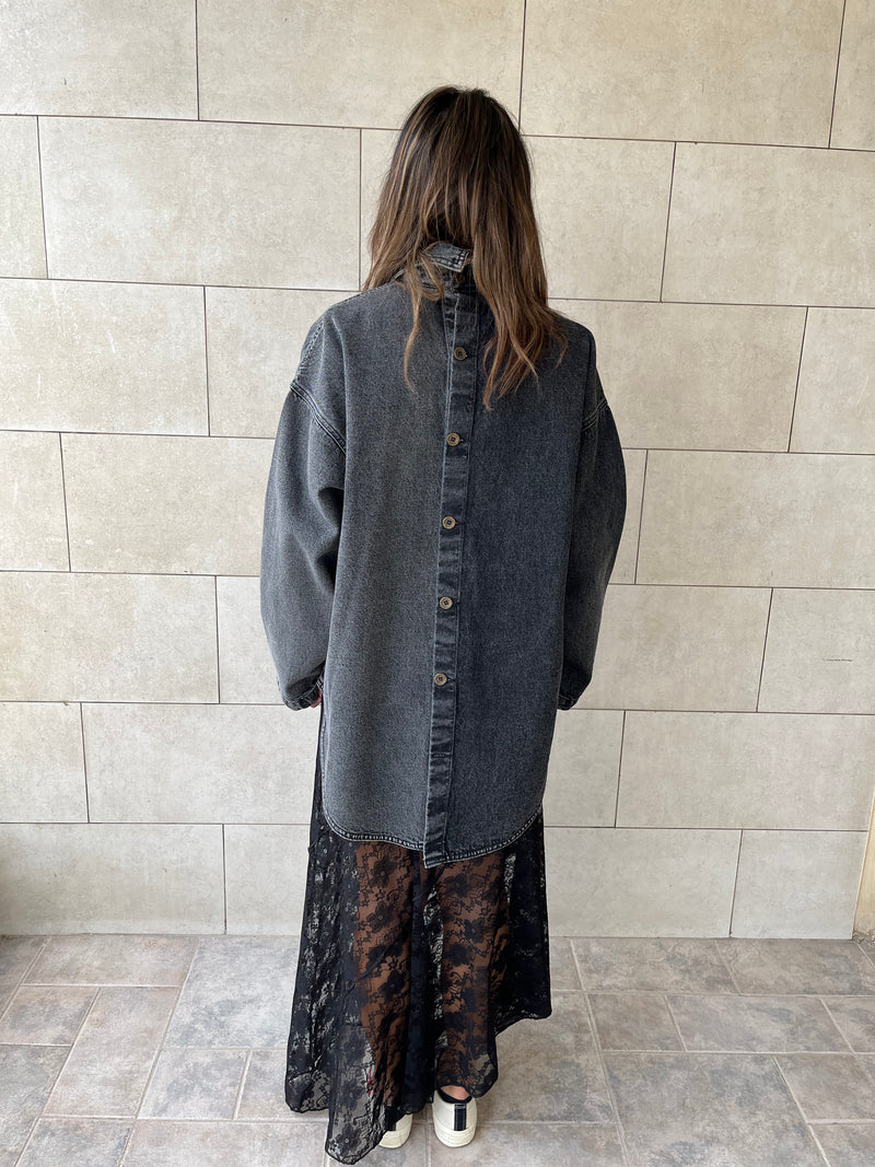 PREORDER Grey Two Tone Denim Layer Shirt