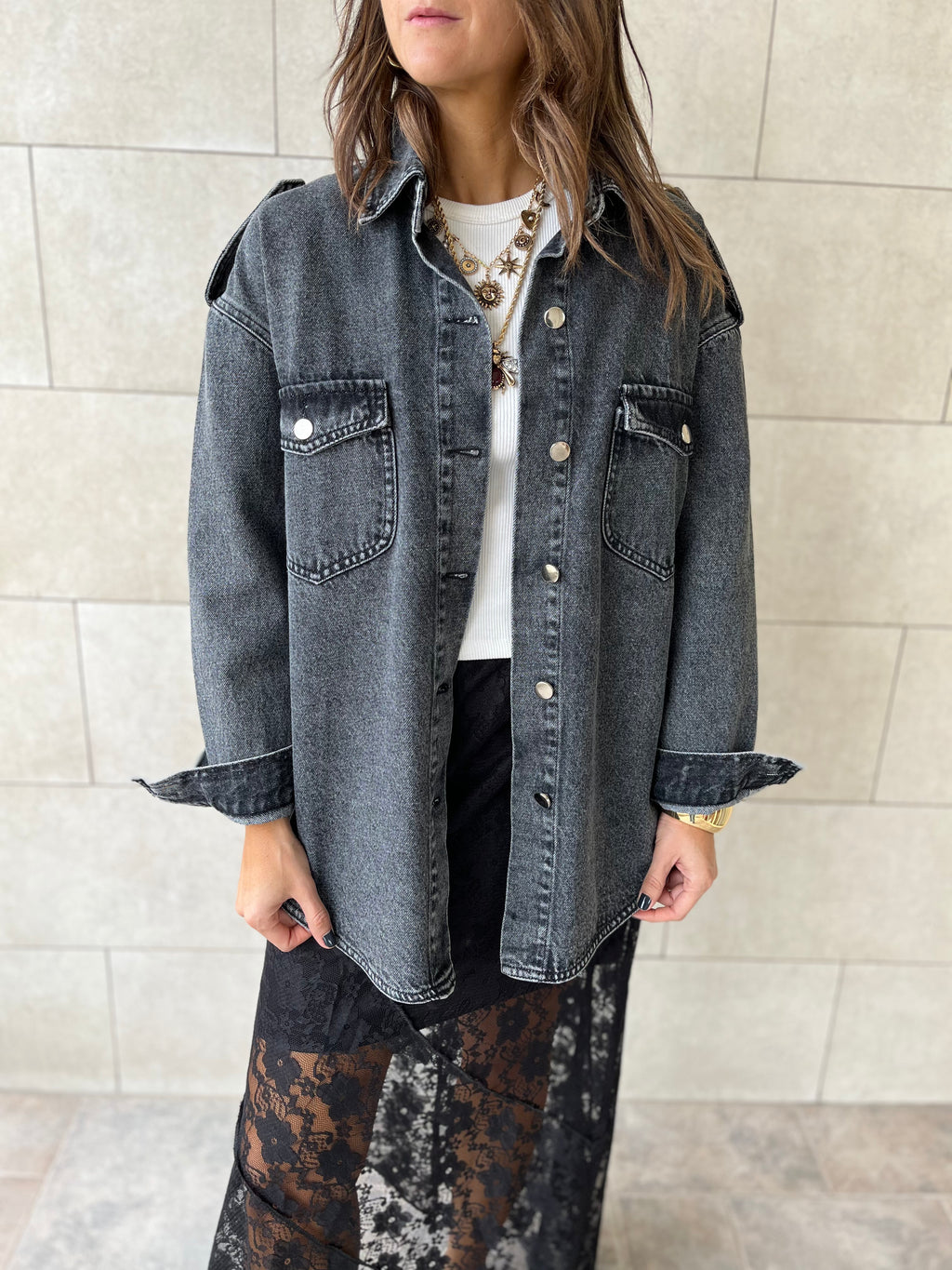 Grey Denim Utility Shirt