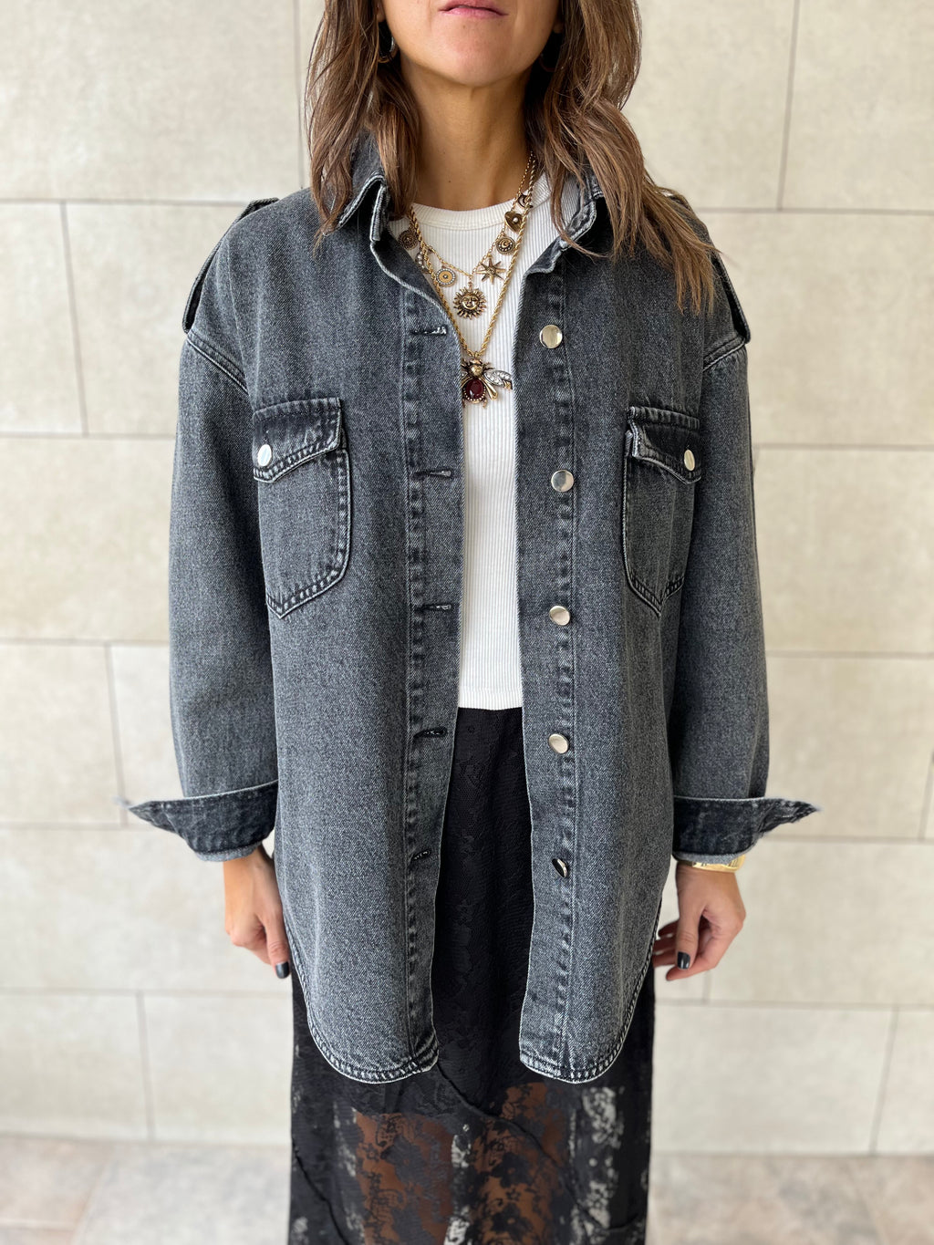 Grey Denim Utility Shirt