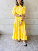 Yellow Cake Tiered Short Sleeve Dress