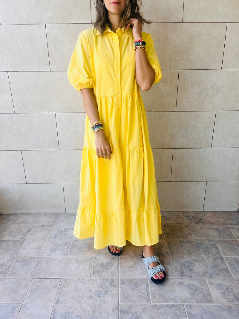 Yellow Cake Tiered Short Sleeve Dress