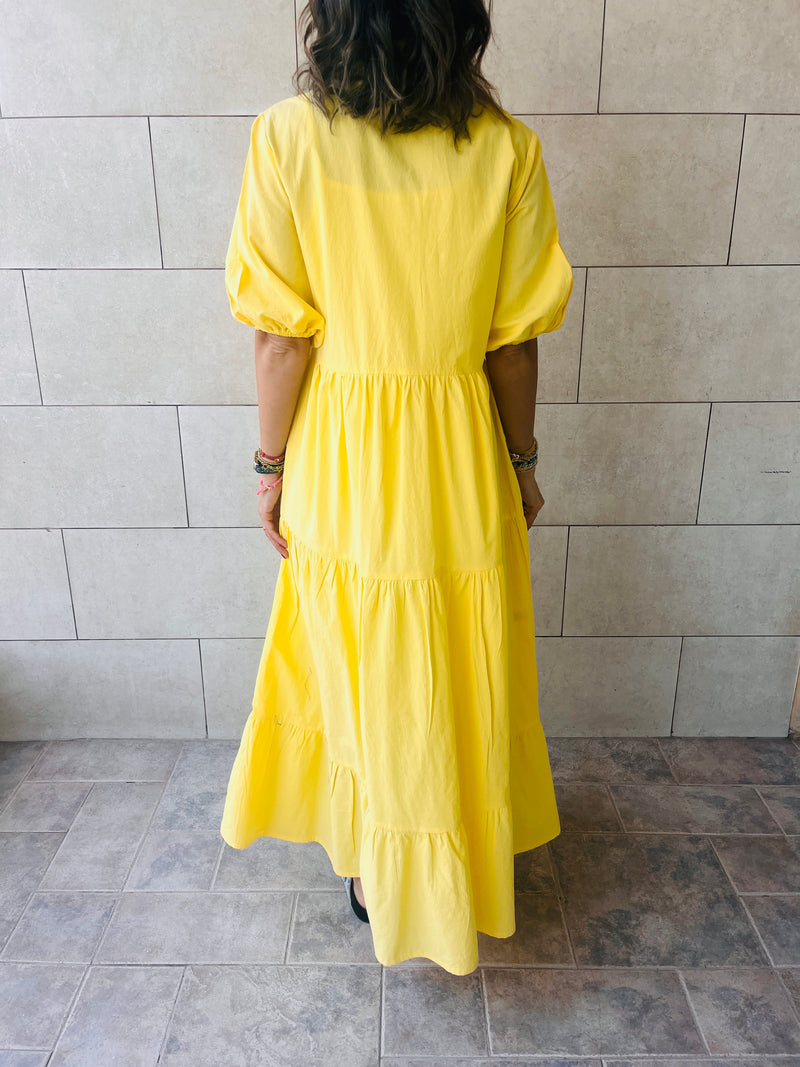 Yellow Cake Tiered Short Sleeve Dress